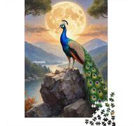 Pavo Set De 1000 Piezas Papel Reciclado Pavo on Rock Moonlit Puzzle Familiar Aficionados A Los Entretenimiento Fin De Semana Rompecabezas Atractivo 38x26cm/1000pcs