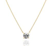 PAVOI Solitario de Cristal de Swarovski Chapado en Oro de 14K con Collar de Gargantilla Delicada de 1,5 Quilates (7,3 mm) | Collares de Oro Amarillo para Mujer