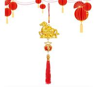 Pavsicgn de Caballo,Colgante 3D De Caballo Dorado para La Buena Suerte - Decoración de Año Nuevo Lunar Chino de Buena Suerte y Prosperidad con Borlas,para Pared Y Puerta En Celebraciones Y