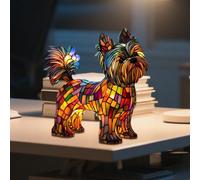 Pavsicgn Yorkshire Terrier Lamp, Stained Glass Dog Lamp, Shih Tzu Night Light, Hand Painted Schnauzer Light, Vintage Home Desktop Ornament For Bedside Nursery Living Room Kids Room