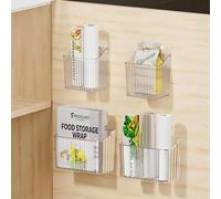 PAVSTINE 4 Piezas Cajas Organizadoras Autoadhesivas que no Dejan Residuos, Almacenaje Cocina Duradera, Caja Organizadora Plástico para Armario, Baño, Nevera, Moderno, Transparente blanco