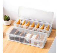 PAVSTINE Caja Organizadora Cables, 2 Piezas Organizador Cables Plástico Transparente, Organizador de Cables Hay 7 Separadores Extraíbles, Escritorio que se Pueden Personalizar, Recoge Cables