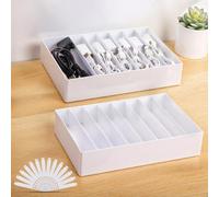 PAVSTINE Caja Organizadora Cables Blanco, 2 Piezas Organizador de Cables con Compartimentos Ajustables, Recoge Cable con 14 Sujetacables, Guarda Cable uso en Múltiples Escenarios, Paquete grande
