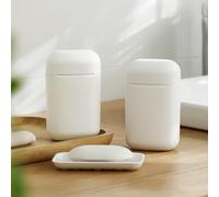 PAVSTINE Jabonera de Viaje Hermetica 2 Piezas con Rejilla de Goteo Extraíble, Jabonera Ducha de Plástico con Tapa, Pequeña Caja de jabón, Caja de Jabón Ovalada para Viaje, Baño, al Aire Libre, Blanco