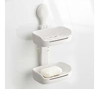 PAVSTINE Jabonera sin Taladro para Baño con Agujeros de Drenaje, Bandeja de Jabón con Ventosa, Soporte de Jabón, Soap Holder Pared, Soporte para Jabón para Ducha y Cocina, 2 Métodos de Instalación