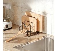 PAVSTINE Soporte Bandejas Cocina con 4 Compartimentos, Organizador Tapas Ollas, Organizador Cajones Cocina para Tapa de Cacerola de 16-34 cm, Separador de Platos, Negro