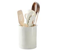 PAVSTINE Soporte Utensilios Cocina de Cerámica, 13,4 x 11 cm Bote para Utensilios, Relief Porta Cubiertos para Encimera Cocina, Superficie Acristalada Brillante, Blanco