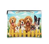 Paw-Fect Friends - Bolsa de maquillaje de dibujos animados coloridos para mujer, organizador portátil de lona con cremallera, regalo para amantes de los animales de primavera, Varios colores, 7x9 Inch