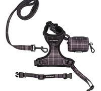 Paw Highness Juego de arnés para pasear Perros, Collar, Correa y Soporte para Bolsa de Caca en tartán Negro, Extra pequeño
