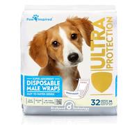 Paw Inspired Envolturas desechables para perros | Pañales para perros machos | Banda para el vientre para perros machos | Orina emocionante, incontinencia o marcas masculinas (32 unidades, M)