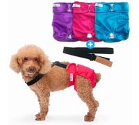 Paw Inspired Pañales reutilizables lavables para perros (paquete de 3), pequeños en varios colores con forro blanco y tirantes de pañales para perros en negro, paquete combinado S/M