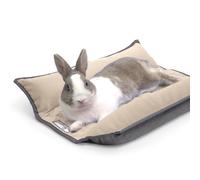 Paw Inspired Snuggle - Cama de conejo para conejos, gatos, perros y otras mascotas y animales pequeños, ropa de cama reversible de forro polar con lados acolchados (gris/bronceado)