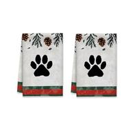 Paw - Juego de 2 toallas de cocina, diseño de piñas rústicas, helecho, invierno, verde, reutilizables, decoración festiva del hogar, 40,6 x 60,9 cm