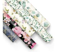 PAW - Papel de regalo 200x70cm - 5 rollos | Mezcla de 5 diseños | Elegante Papel Para Envolver Regalos para Cumpleaños, Bodas, Baby Showers, Fiestas y Regalos - diseños florales
