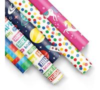 PAW - Papel de regalo 200x70cm - 5 rollos | Mezcla de 5 diseños | Papel Para Envolver Regalos alegre para Cumpleaños, Bodas, Baby Showers, Fiestas y Regalos - diseños coloridos