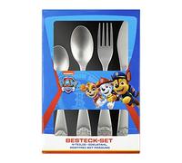 Paw Patrol 29991049 Juego de 4 cubiertos de acero inoxidable con motivo de la Patrulla Canina - Apto para lavavajillas - Cuchillo, tenedor