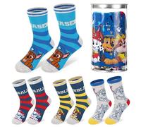 Paw Patrol 4 pares de calcetines de algodón para niños, regalo ideal para niños, empaquetado en cilindro de plástico redondo para dinero, multicolor, 3-6 años