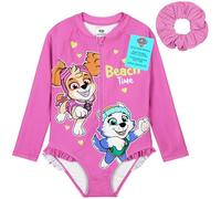 Paw Patrol Bañador Manga Larga Niña Bebe Traje de Baño Natación para Piscina y Playa Cremallera Frontal y Coletero a Juego (2-3 Años, Rosa)