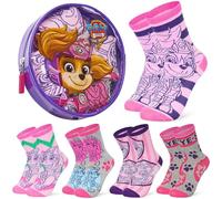 Paw Patrol Calcetines Divertidos Transpirables para Niñas, Pack de 5 - Regalos Niñas (Morado/Rosa, 19-22 EU)