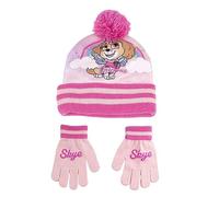 Paw Patrol Conjunto de Gorro y Guantes de la Patrulla Canina - Color Rosa - Talla Única - Elaborados en Acrílico y Poliéster - Estampado de Skye - Producto Original Diseñado en España