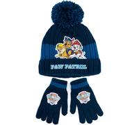 Paw Patrol Conjunto de Gorro y Guantes para Niños | Conjunto de Invierno Tejido con Gráficos de Chase, Rumble y Marshall para Niños | Gorro Azul Tejido con Pompón y Guantes Talla Única