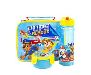 Paw Patrol Conjunto de lonchera para niños | Bolsa de comida aislada, botella y recipiente para bocadillos | Chase, Rubble, Marshall, Skye | Bolsa aislada mantiene la comida fresca | Material duradero