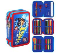 Paw Patrol - Estuche con relleno de 3 niveles, juego de papelería de 45 piezas para niños, incluye lápices de colores, bolígrafos de fieltro, regla, tijeras y más, diseño de Chase 'I'm Fast',