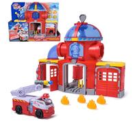 PAW Patrol Fire Rescue - Estación de bomberos con lanzamiento de proyectiles, efectos de luz y sonido, figura de perro Marshall y vehículo de bomberos, juguete para niños a partir de 3 años
