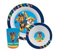 Paw Patrol juego de desayuno, vajilla de 3 piezas con plato, cuenco y vaso, vajilla infantil de plástico, apta para lavavajillas y microondas
