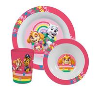 Paw Patrol juego de desayuno, vajilla de 3 piezas con plato, cuenco y vaso, vajilla infantil de plástico, apta para lavavajillas y microondas