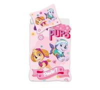 Paw Patrol - Juego de funda nórdica reversible de 100 x 135 cm + funda de almohada de 40 x 60 cm, 100 % algodón, con Stella y Everest (rosa)