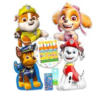 Paw Patrol Juego de globos de personajes - Paquete con 4 globos decorativos grandes de aluminio con Chase, Marshall, Skye, Rubble más calcomanías | Decoraciones de globos de Paw Patrol para fiestas