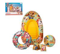 Paw Patrol - Juego de natación inflable | Bandas de brazo, anillo de natación, pelota de playa y barco inflable | Juego de natación portátil para piscina de vacaciones | Fiesta de verano en la piscina
