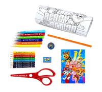 Paw Patrol Juego de Papelería, Incluye Lápices, Rotuladores, Boligrafo, Borrador, Sacapuntas, Cuaderno, Dibujos Colorear Diseño La Patrulla Canina, Set Escolar Infantil