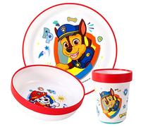 Paw Patrol - Juego de vajilla bicolor reutilizable para niños, 3 piezas, plato, cuenco y vaso, sin BPA