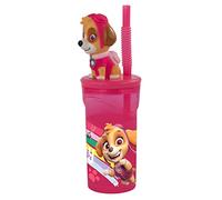 PAW PATROL p:os 30129049 Vaso con pajita en el popular diseño de la Patrulla Canina, incluye figura 3D Skye en la tapa, capacidad aprox. 360 ml, recipiente para niños de plástico