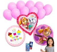 Paw Patrol Paquete de 13 globos - Paquete con 2 globos de aluminio con globos de cumpleaños Everest y Skye Plus, calcomanías, más | Decoraciones de Paw Patrol para fiestas de niñas