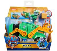 Paw Patrol Patrulla Canina - Coche Rocky Patrulla Canina LA PELÍCULA - Camión Juguete Transformable Deluxe + 1 Figura Rocky + Proyectil - 6061909 - Juguetes Niños 3 Años +