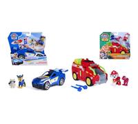 Paw Patrol Patrulla Canina - Pack Coche de Policía de Rescate Search & Rescue Chase y Mapache + Dino Rescue Firetruck de Marshall con Lanzador de proyectiles Giratorio de 360° y 2 Figuras de acción