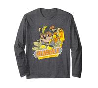 Paw Patrol Rubble Mighty Strong Manga Larga, Unisex para Adultos, Jaspeado Oscuro, S