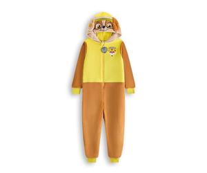 Paw Patrol Rubble Mono para Niños y Niñas | Pijama Infantil Todo en Uno en Marrón y Amarillo | Mono Unisex para la Noche con Capucha Bordada y Orejas en 3D | Merchandising de Personaje de Serie de TV