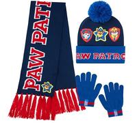 Paw Patrol Set de Invierno 3 Piezas, Gorro Pompón, Bufanda y Guantes para Niños (Azul Marino/Rojo)
