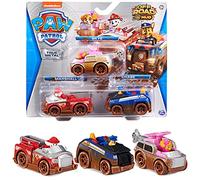 PAW PATROL Dog True Pack de 3 Coches de Juguete de Metal Skye, Chase y Marshall Escala 1:55 para niños a Partir de 3 años, diseño de Barro Todoterreno, Color marrón (Spin Master 6060795)
