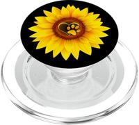 Paw Print Dog Paw Cute Dog Love Yellow Sunflower on Black PopSockets PopGrip para MagSafe