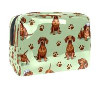 Paw Prints - Bolsa de cosméticos para mujer, diseño de perro salchicha con sombrero, bolsa de viaje grande de PVC para maquillaje, organizador con cremallera, multicolor, 18.5x7.5x13cm/7.3x3x5.1in