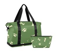 Paw Prints - Bolsa de viaje verde para el gimnasio, bolsa de fin de semana con correa ajustable para viajes en avión, juego de 2 piezas, verde (Paw Prints Green), 1 size