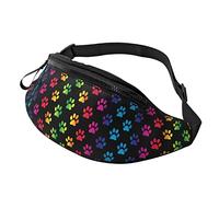 Paw Prints In Gradient Rainbow Colors Casual Fanny Riñonera para Hombres Mujeres Cinturón Ajustable Riñonera para Viajar Senderismo Ciclismo Correr Festival Rave