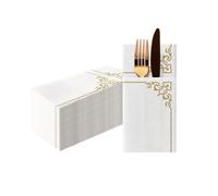 PAW - Servilletas Papel Airlaid (1/8 pocket) I 25 Piezas I Ideal para Bodas, Bautizos, Comuniones, Cumpleaños I Servilletas de Tela para Decoración de Mesa de Alta Calidad I Marco Elegante Dorado