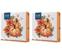 PAW - Servilletas de Papel 3 Capas (33 x 33 cm) | 20 Unidades | Servilletas con Temática de Otoño | Diseño de Calabazas, Flores | Ideal para Decoración Otoñal | Color: Pumpkin With Flowers