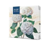 PAW - Servilletas Flores 20 Unidades | Servilletas De Papel 33 x 33 cm | Servilletas Floral Perfectas Para Fiestas y Cumpleaños | Decoración Servilletas Desechables - Románticas Hortensias Blancas